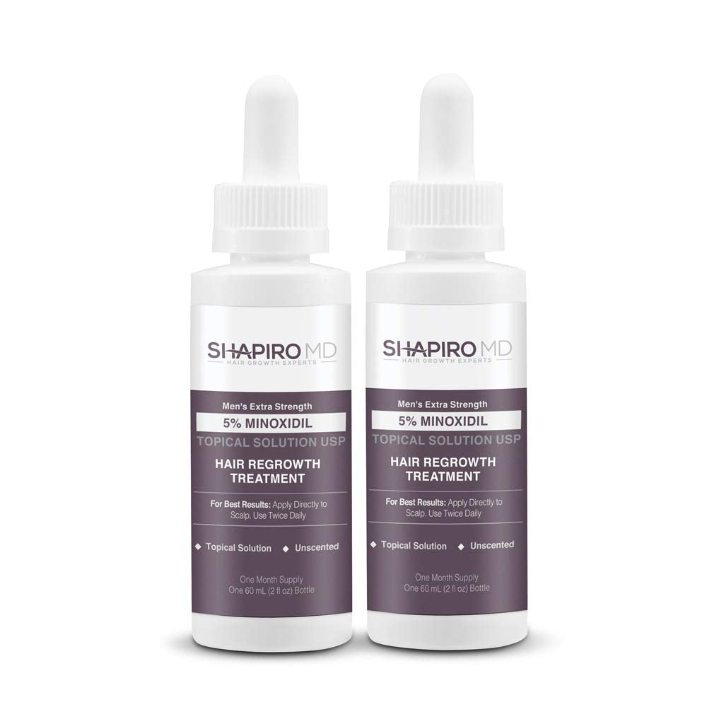Shapiro MD Hair Growth Experts Minoxidil 5% Topical Solution for Mens Hair Growth, Serum Promotes Hair Regrowth by Reactivating Hair Follicles, 2 Month