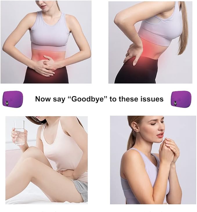 Portable Cordless Heating Pad, Electric Waist Belt Device,Fast Heating Pad with 3 Heat Levels and 3 Vibration Massage Modes, Back or Belly Heating Pad for Women and Girl(Purple)
