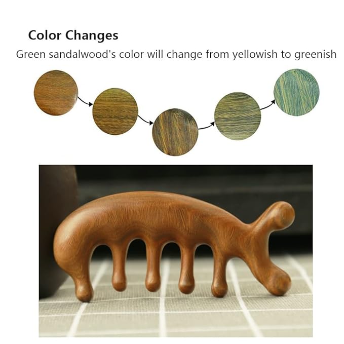 Authentic Green Sandalwood Comb Gua Sha Scraping Scalp Massager Head Head, Neck, Hands and Legs (B)