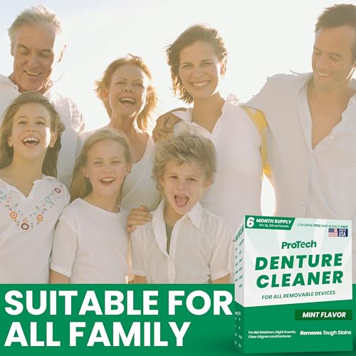 Pro Tech Retainer Cleaner - 180-220 Cleanings (0.17 Per Cleaning) 22 Pack/6 Month Supply - For Clear Aligners, Dentures, Retainers, Mouth Guards & Night Guards - Cleaning Crystals, Mint