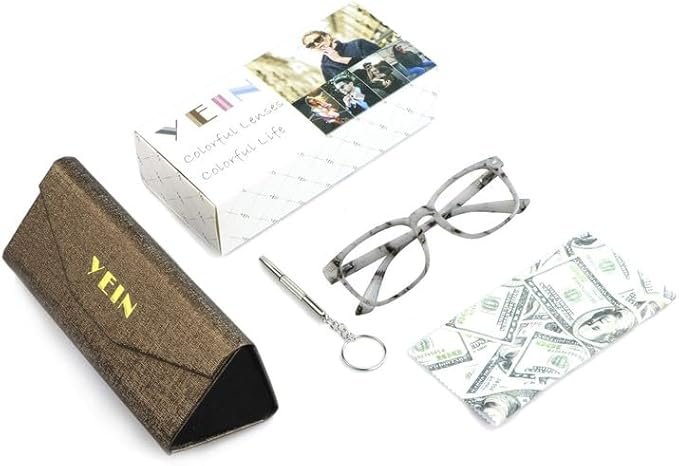 YEIN Bifocal Reading Glasses with Blue Light Blocking Lenses, Bifocal Reader for Women and Men, Vintage Square frame with Spring Hinge (+0.00/+1.25 magnification)
