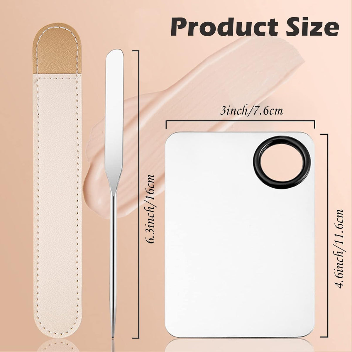 Picasso Makeup Spatula and Palette Set, Korean Makeup Spatula with Leather Cover, Stainless Steel Makeup Palette with Scraper Tool, Metal Foundation Palette for Cosmetic Pigment Blending（SS）