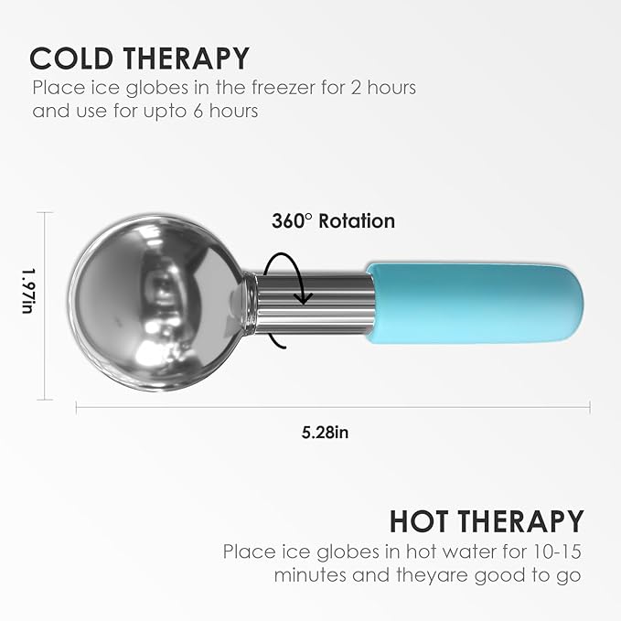 Rotating Stainless Steel Ice Globes for Facials, Unbreakable Ice Globe Cooling Roller Balls for Face, Neck, Eyes Skin Care, Cryo Sticks to Reduce Dark Circles, Puffiness, Wrinkles, Anti-Aging, Blue