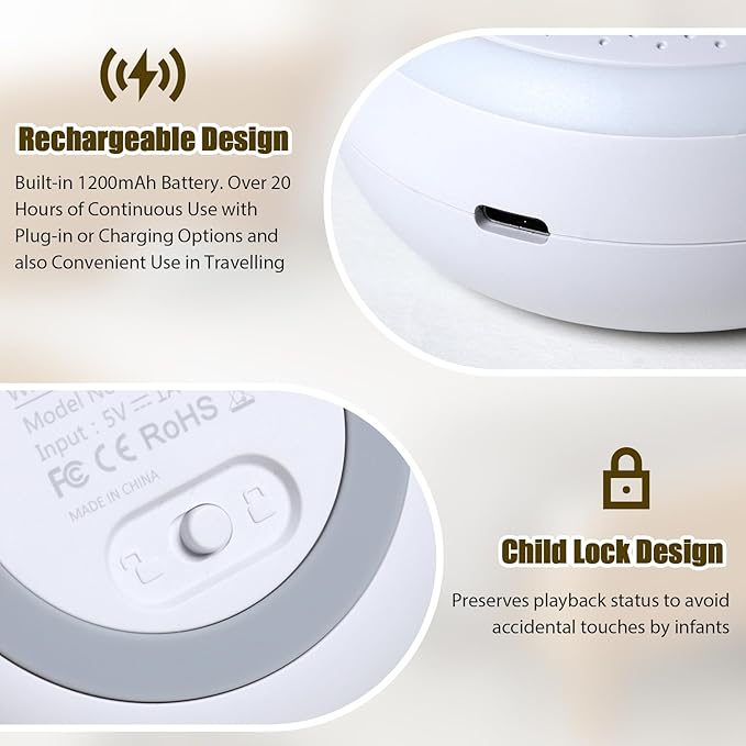 Mini White Noise Machine for Travel – 20 Calming Sounds, Rechargeable, Lightweight with Clip – Sleep Sound Machine for Adults, Kids & On-The-Go Use