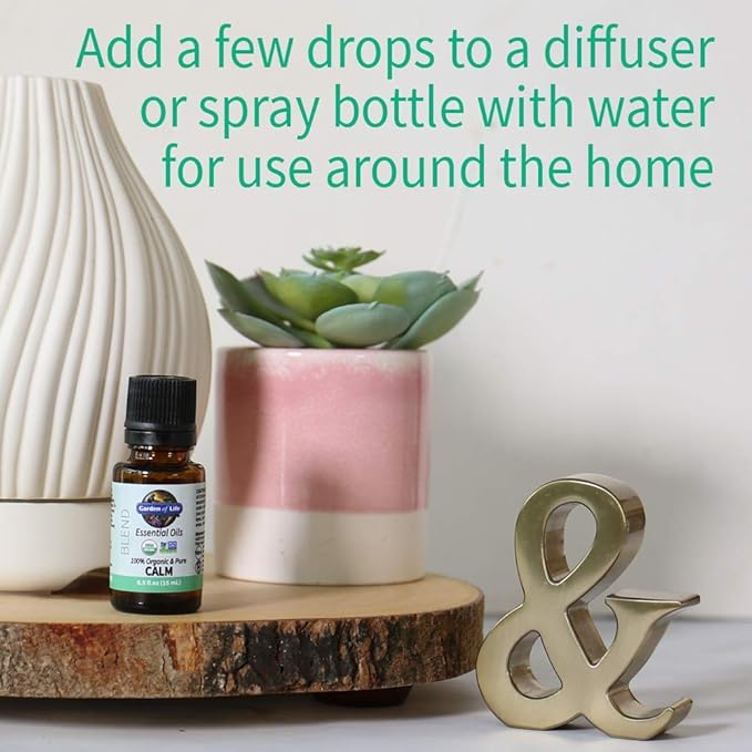 Garden of Life Essential Oils, 100% Organic and Pure Lavender Essential Oil Plus Chamomile & Fir Balsam - Calm Blend for Diffusers, Home, Skin & Body Care, Calming, Relaxing, Soothing, 0.5 fl oz