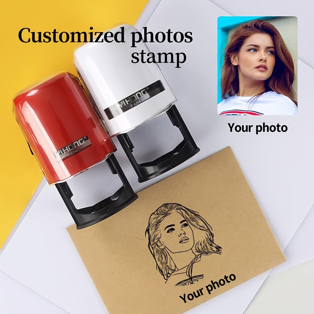 Custom Logo Stamp,Personalized Business Stamp Customized Self-Inking Stamp Business Logo Text Address Stamp-Round,4 Ink Colors Available (Red Case)