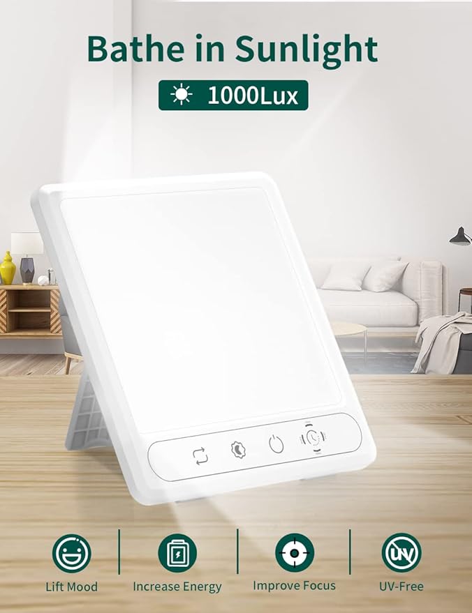 HILOLY Light Therapy Lamp, UV-Free 10000 Lux Therapy Light, Sun Lamp with 5 Adjustable Brighteness & Color Temperature, Touch Control and 4 Timer Funtion, Sunlight lamp for Seasonal