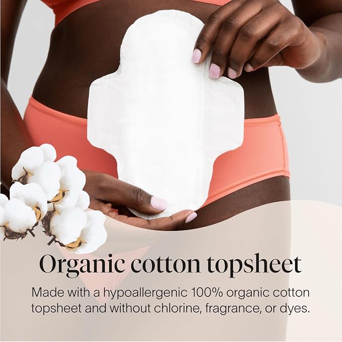 Cora 100% Organic Cotton Ultra Thin Period Pads with Wings | Super Absorbency | Ultra-Absorbent Sanitary Napkins for Women (72 Count)