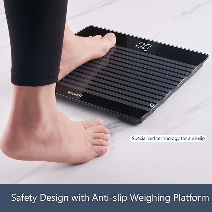 Vitafit Anti-Slip Smart Digital Bathroom Scale for Body Weight, FSA HSA Store Eligible, High Accuracy Assured by Weighing Professional Since 2001, BMI with App,Black