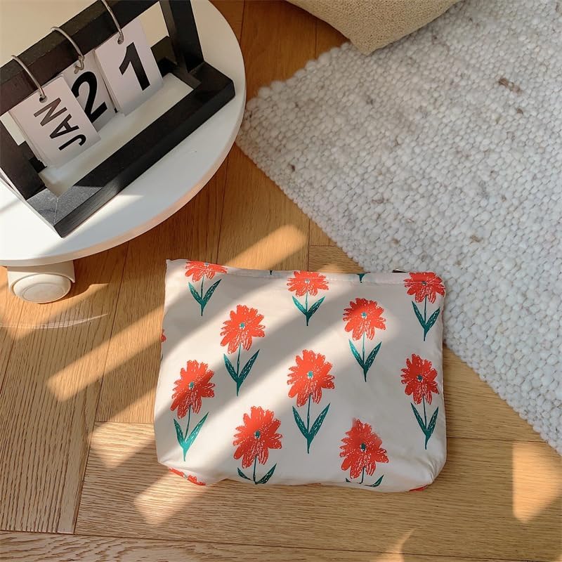 PAZIMIIK Floral Makeup Bag Large Cotton Zipper Pouch for Purse Travel Canvas Make Up Organizer for Women Cosmetic,Small Flower