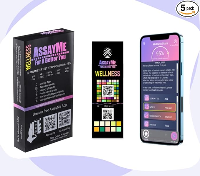 Wellness Urine Home Test Strips with Mobile App. Home Kidney Test Illustrated of Your Health Based on pH, Keto, Protein end More. UTI test strips for women. Urinalysis Test Strips. Liver Test.