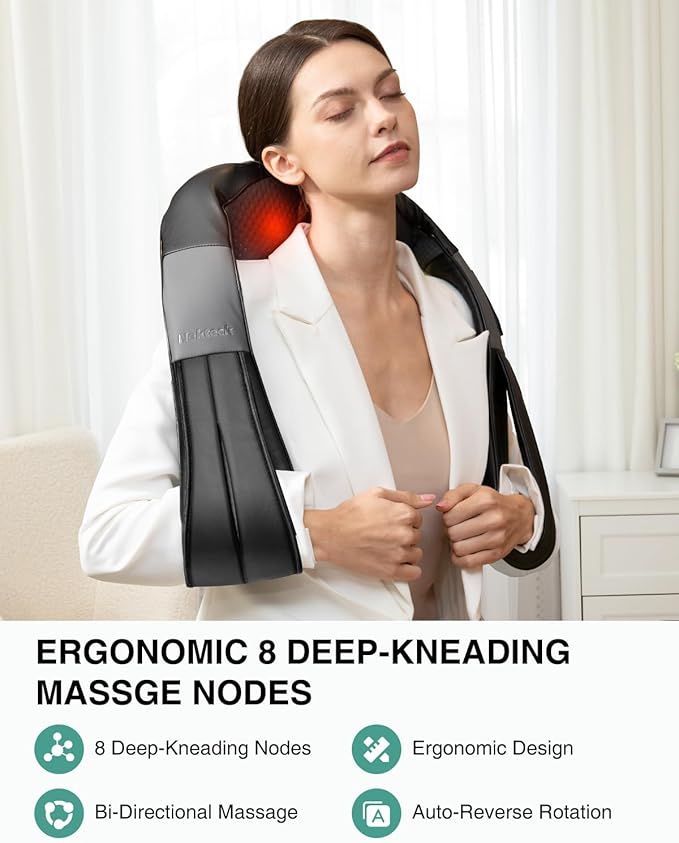 Nekteck Cordless Shiatsu Neck and Back Massager with Soothing Heat, Electric Deep Tissue 3D Kneading Massage Pillow for Shoulder, Leg, Body Muscle Pain Relief, Home, Office, and Car Use