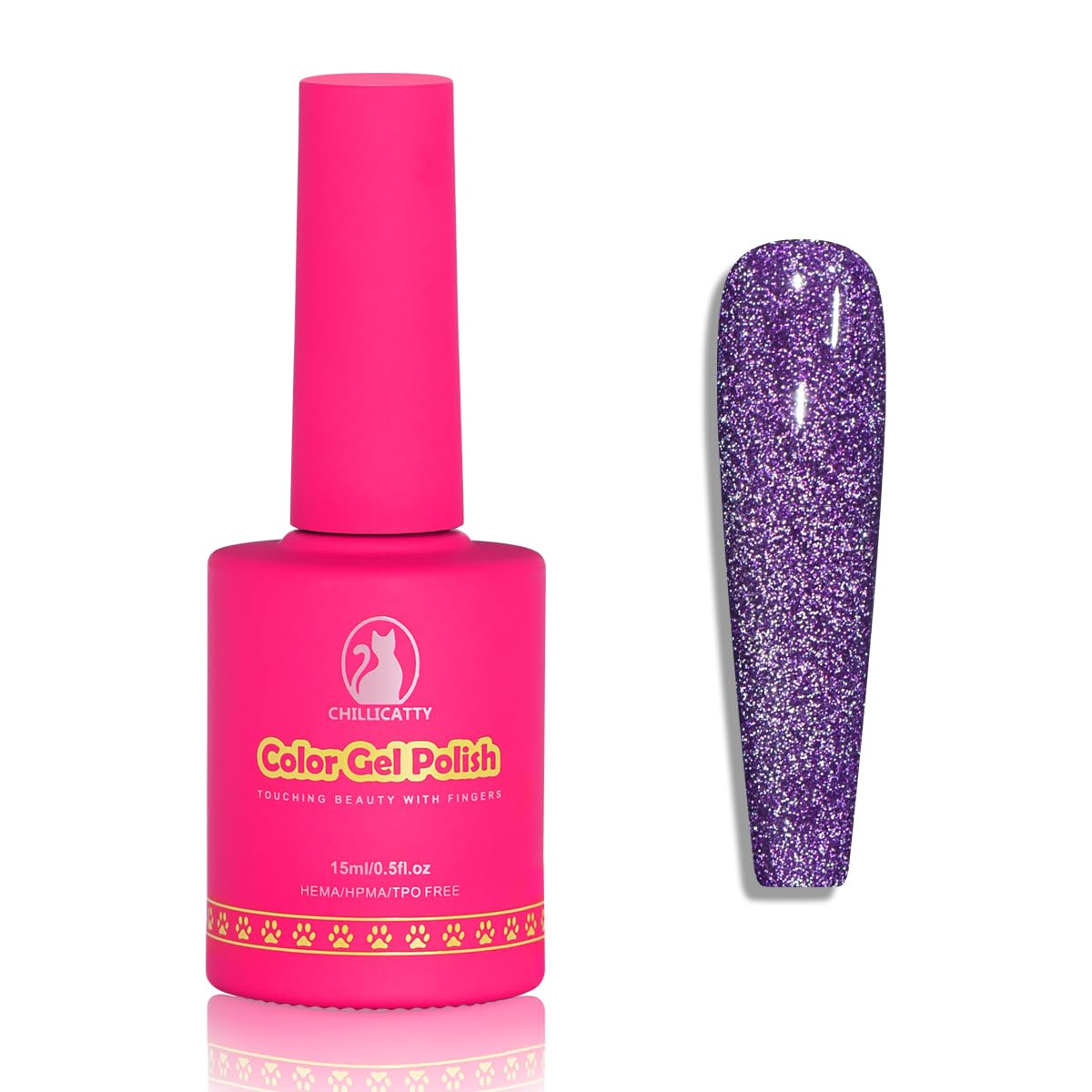 Reflective Glitter Gel Nail Polish, HEMA HPMA TPO Free, Purple Flash Diamond Shimmer, Need UV Lamp Long Lasting Salon Perfect Gel Nail 15ML for Women (Dia-005)