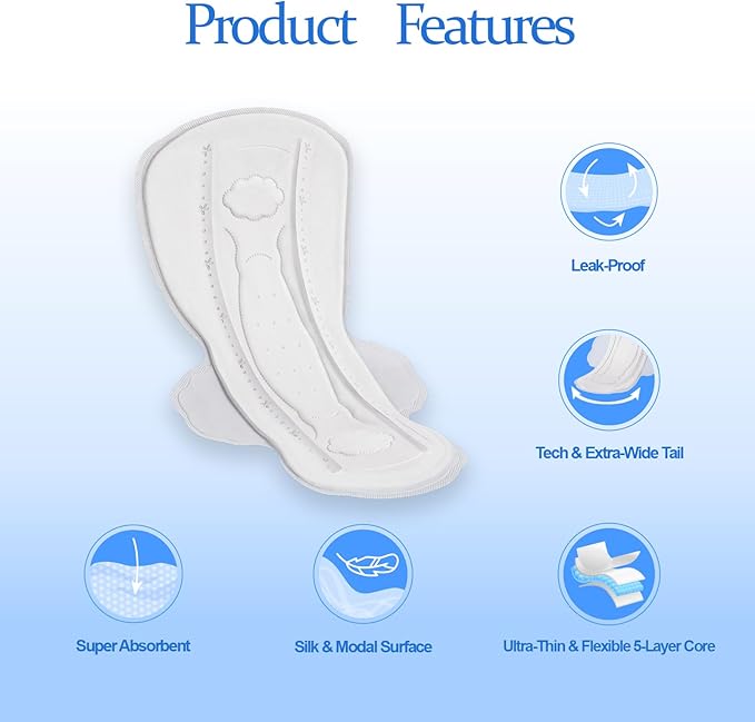 Large Pads for Women with Wings,Unscented & Breathable Menstrual Pad,Heavy Absorbency Period Pads,Soft & Comfortable Feminine Care - 6 Count