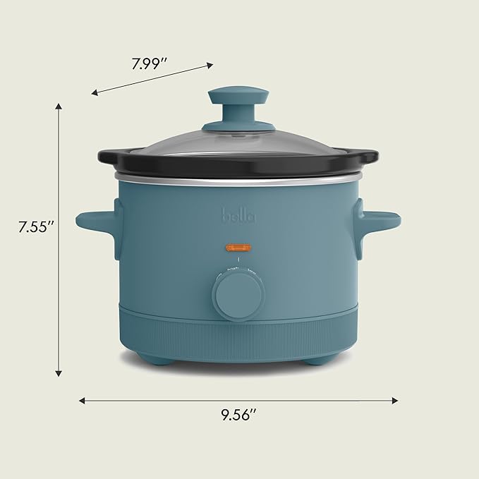 bella 1.5 Qt Slow Cooker with 3 Heat Manual Control, EverGood™ Ceramic Nonstick Coating, Dishwasher Safe Stoneware Pot and Tempered Glass Lid, Tangle Free Cord Wrap & Cool Touch Handles, Surf