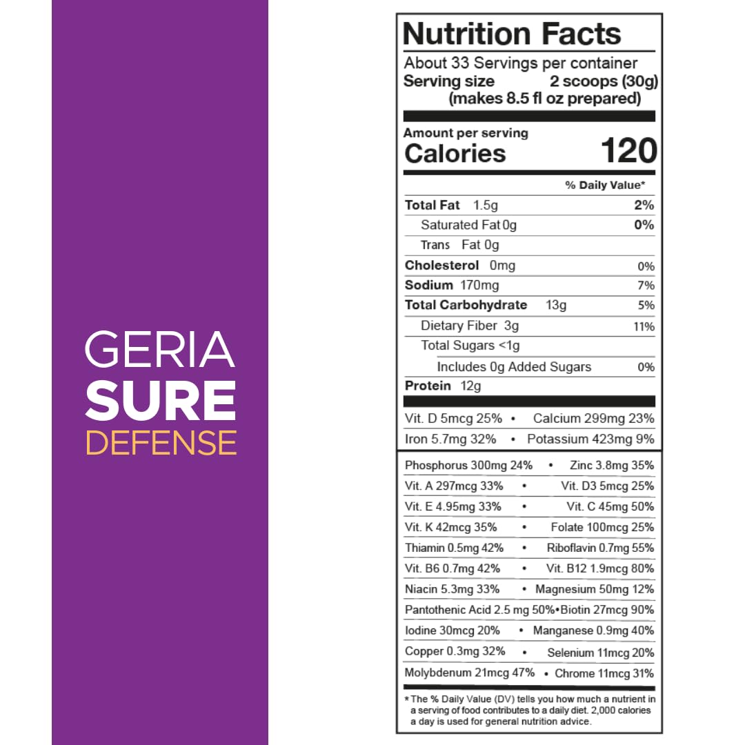 Geriasure High Protein Nutritional Shake Powder for Seniors, Daily Nutrition & Immune Support, Gluten Free, Vanilla, 1000g
