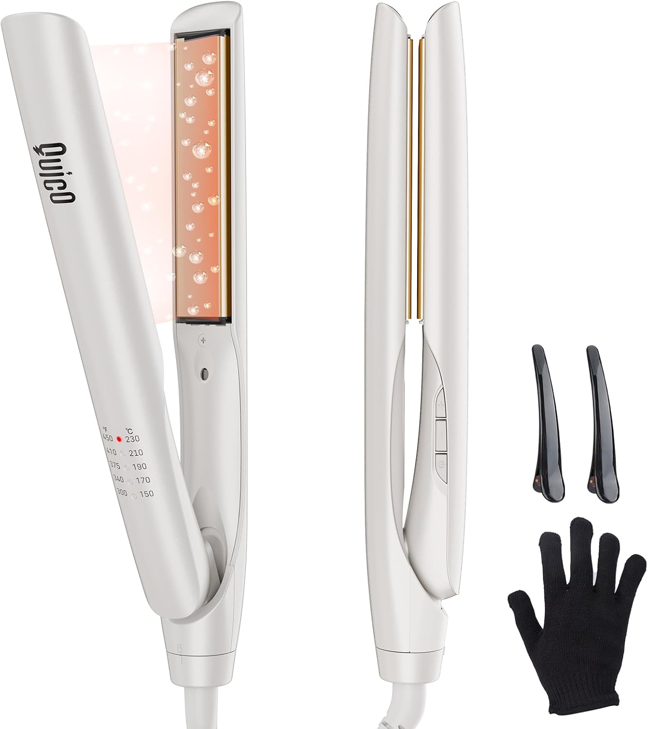 Quico Flat Iron Hair Straightener, 100-240V Dual Voltage Travel Hair Straightener and Curler with 15s Heat Up, Professional Negative Ion Ceramic Flat Iron for Less Frizz, 5 Temp & Auto Shut-Off