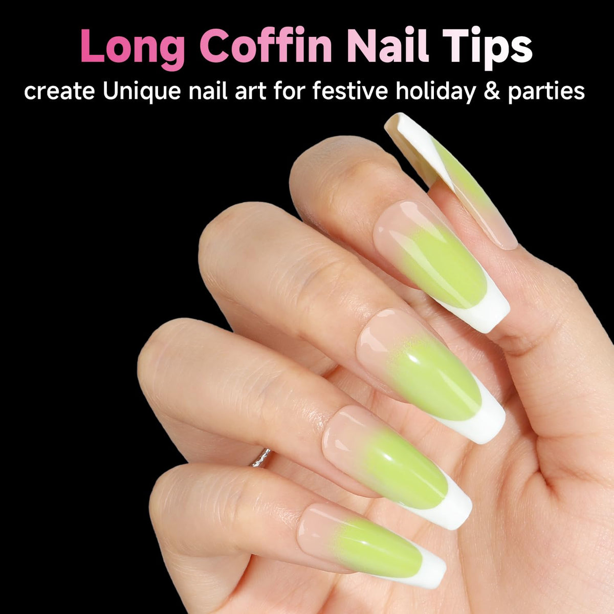 UNA GELLA Long Coffin Nail Tips, 312Pcs Gel Nails Tips Coffin Pre-Shape, Half Matte Full Cover Clear False Fake Nails for Nail Extension DIY Art Salon 12 Sizes