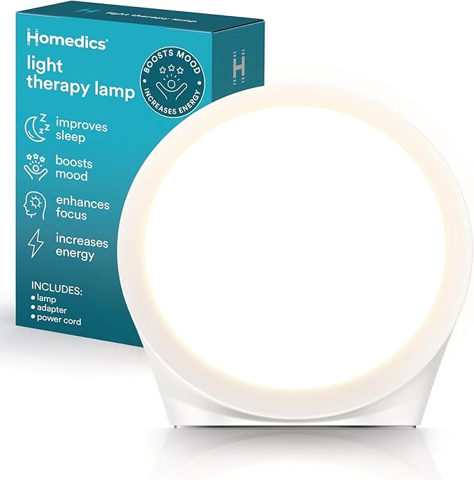 Homedics Light Therapy Lamp,10,000 Lux, UV-Free, Full Spectrum LEDs for Improved Sleep, Boosted Mood & Increased Energy, Adjustable Color Temperature, 6 Timer Settings, Compact & Stylish Design