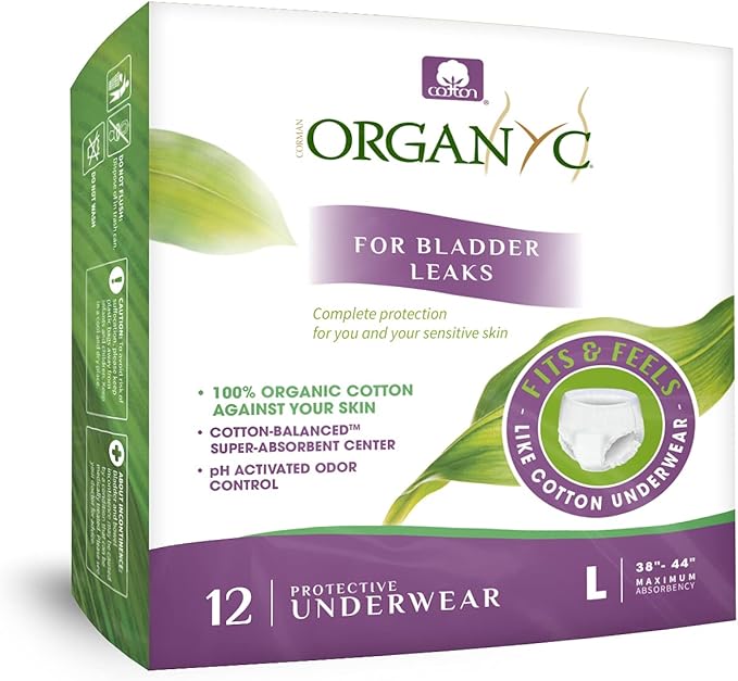 Organyc Bladder Control Underwear for Women - Organic Cotton Protective Underwear for Incontinence, Leak Protection, Odor Protection and Sensitive Skin, FSA/HSA Eligible, Large, 12 Count
