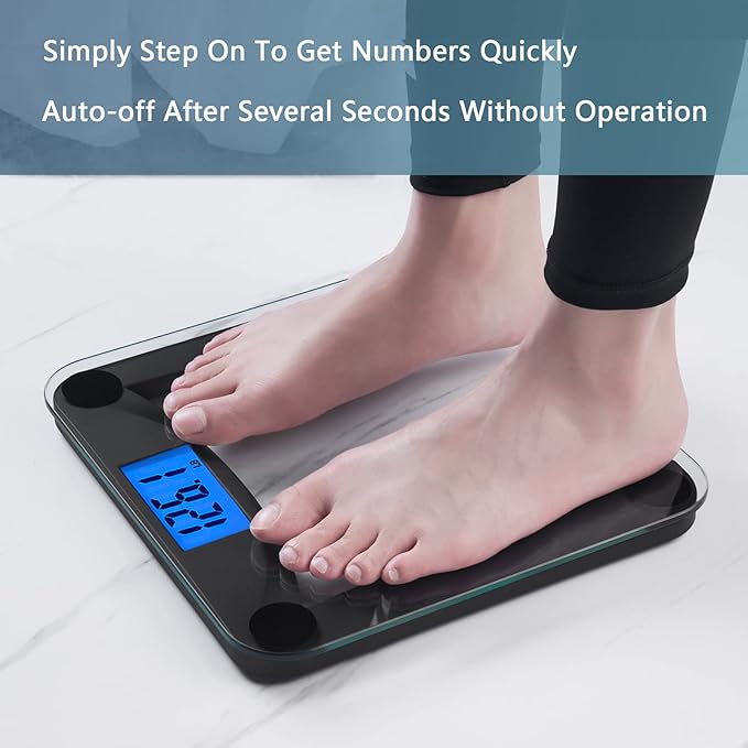 Vitafit Digital Bathroom Weight Scale for Body Weight, High Accuracy Assured by Weighing Professional Since 2001,Extra Large Blue Backlit LCD and Step-On, 400lb/180kg, Superb Black