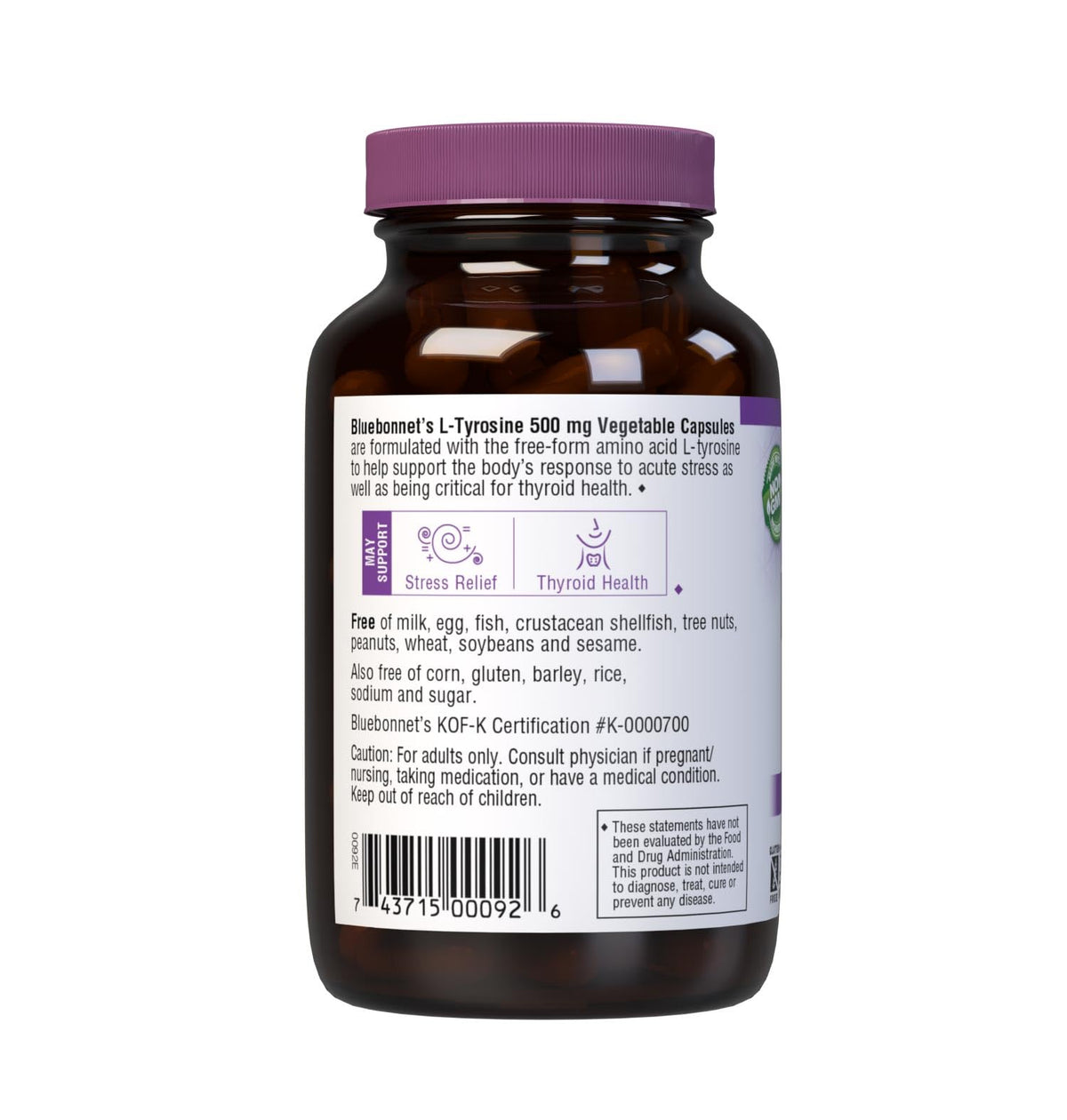 Bluebonnet Ltyrosine 500 Mg Vitamin Capsules, 100 Count