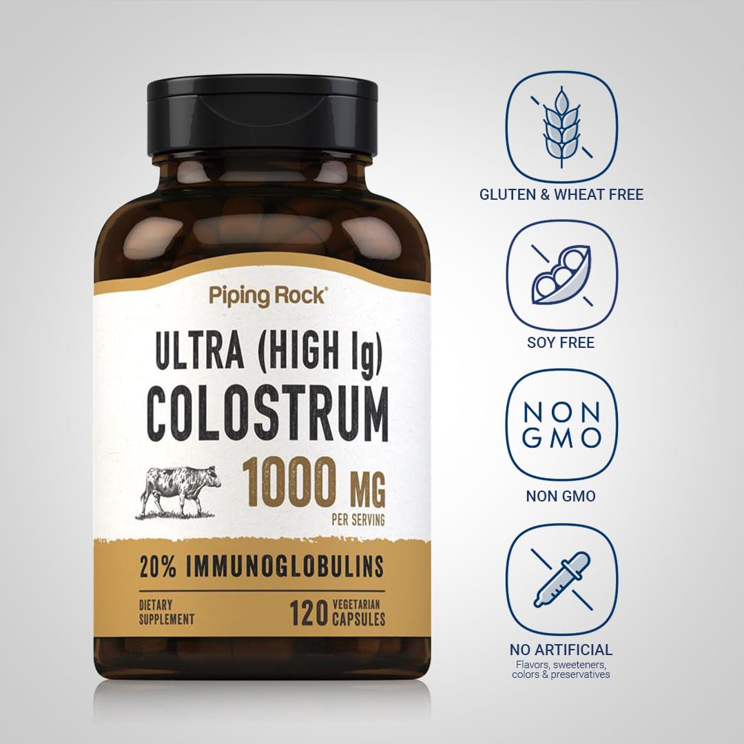 Piping Rock Colostrum Capsules 1000mg | 120 Pills | Supplement for Women and Men | 20% Immunoglobulin | Vegetarian, Non-GMO, Gluten Free