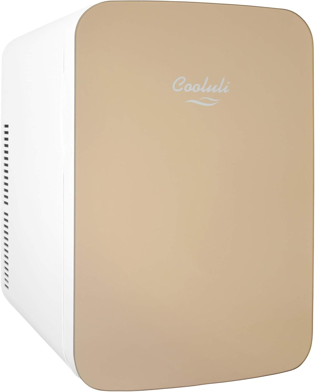 Cooluli 15L Mini Fridge for Bedroom - Car, Office Desk & College Dorm Room - 12v Portable Cooler & Warmer for Food, Drinks, Skincare, Beauty & Makeup - AC/DC Small Refrigerator with Glass Front, Gold