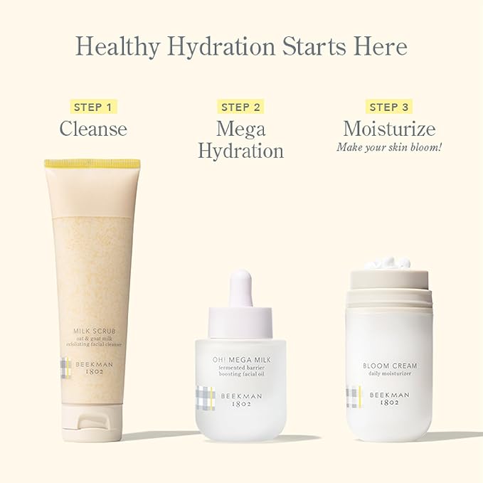 Beekman 1802 Oh Mega Milk Facial Oil - Hydrating Vitamin C & Niacinamide Serum - Repairs Skin Barrier - For Dry/Aging Skin - Fragrance Free & Sensitive Safe