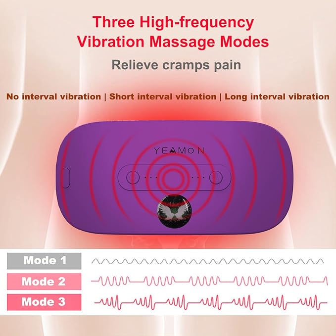 Portable Cordless Heating Pad, Electric Waist Belt Device,Fast Heating Pad with 3 Heat Levels and 3 Vibration Massage Modes, Back or Belly Heating Pad for Women and Girl(Purple)