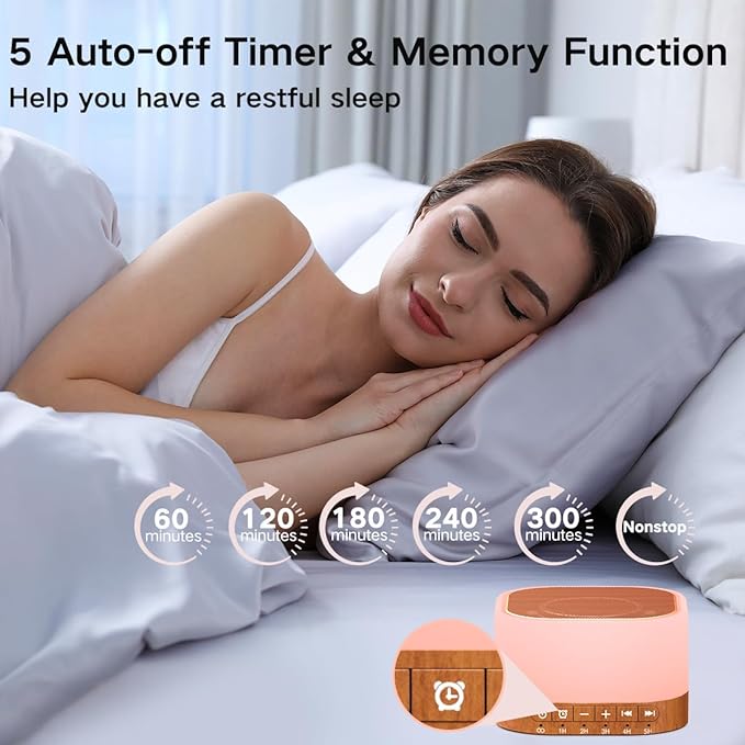 SleeZOO Sound Machine White Noise Machine with 25 Soothing Sounds 12 Colors Light with 10 Adjustable Levels 32 Adjustable Volumes 5 Timers Portable Sleep Machine for Adults Kids Baby (Wood)