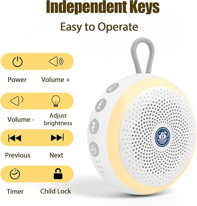White Noise Machine for Baby Sleep – 6 Baby Sounds, Timer, Night Light & Child Lock – Portable Sound Soother for Crib, Car, Travel & Newborn Naps