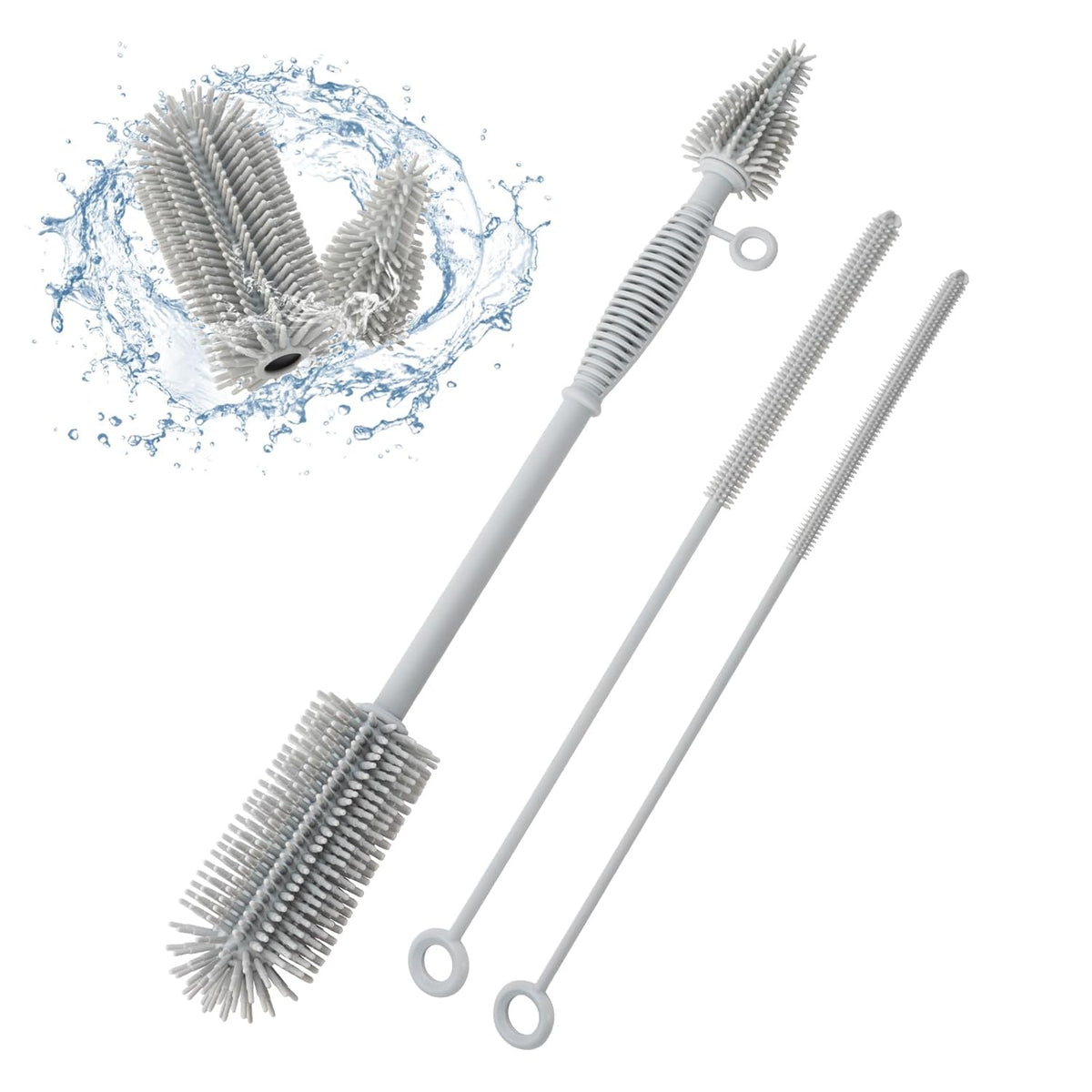 Baby Bottle Brush and Straw Cleaner Brush Set, Extra Long Double-Ended Soft Silicone Brush Cleaner for Baby Bottles, Water Bottles, Cups, Breast Pumps, Detachable & Hangable