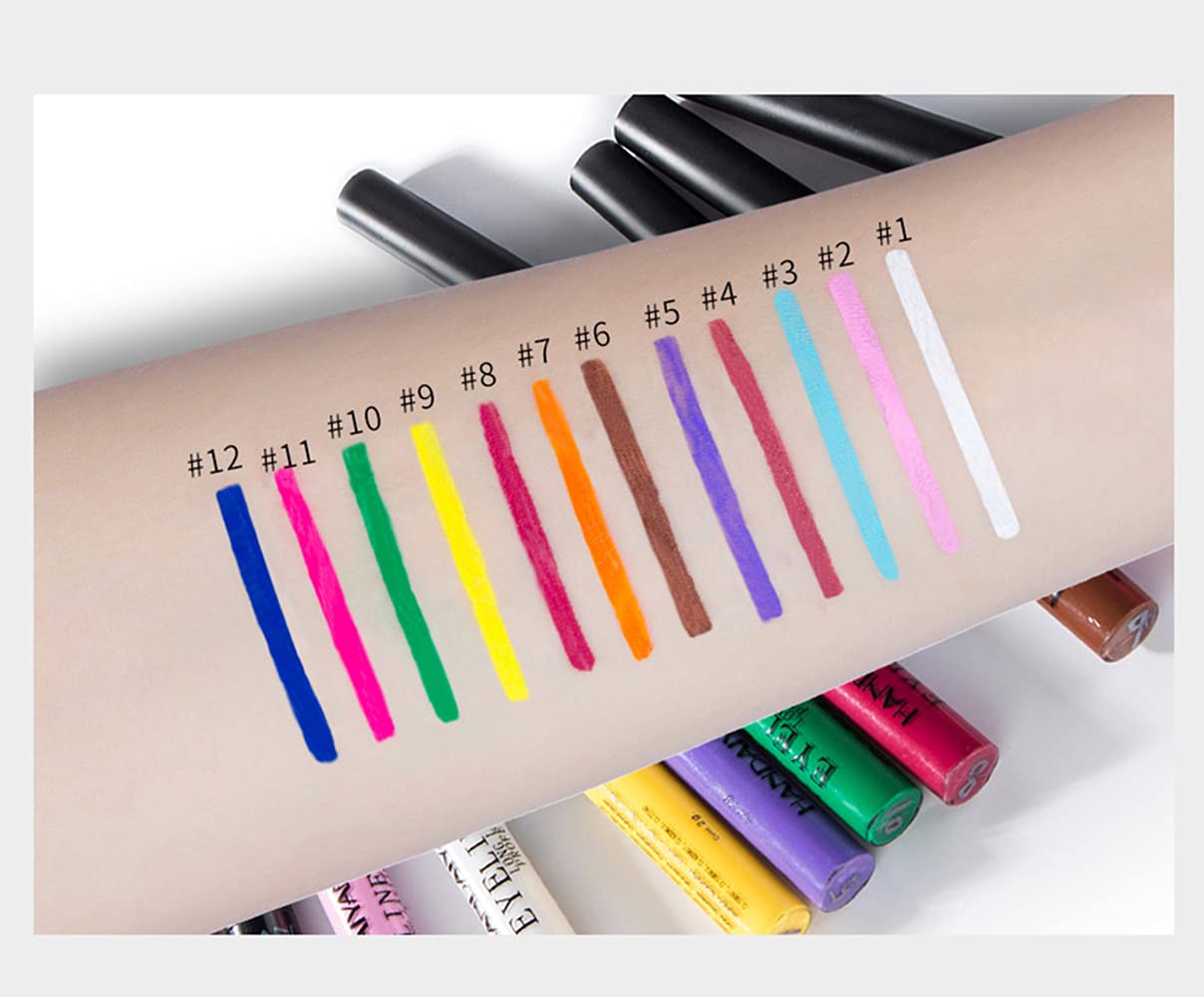 BestLand 12 Colors Matte Liquid Eyeliner Set Rainbow Colorful Neon Eyeliner Pencil Pigmented Waterproof Smudgeproof Long Lasting Gel Eye Liner Christmas Makeup Gift Kit for Women (Set A)