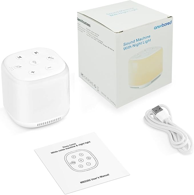 White Noise Machine with 7 Color Night Light and 34 Sleep Aid Sounds for Soothing Emotions, Promoting Sleep, Sound Machine with Timer Adjustable Brightness for Baby Kids Adults（S）