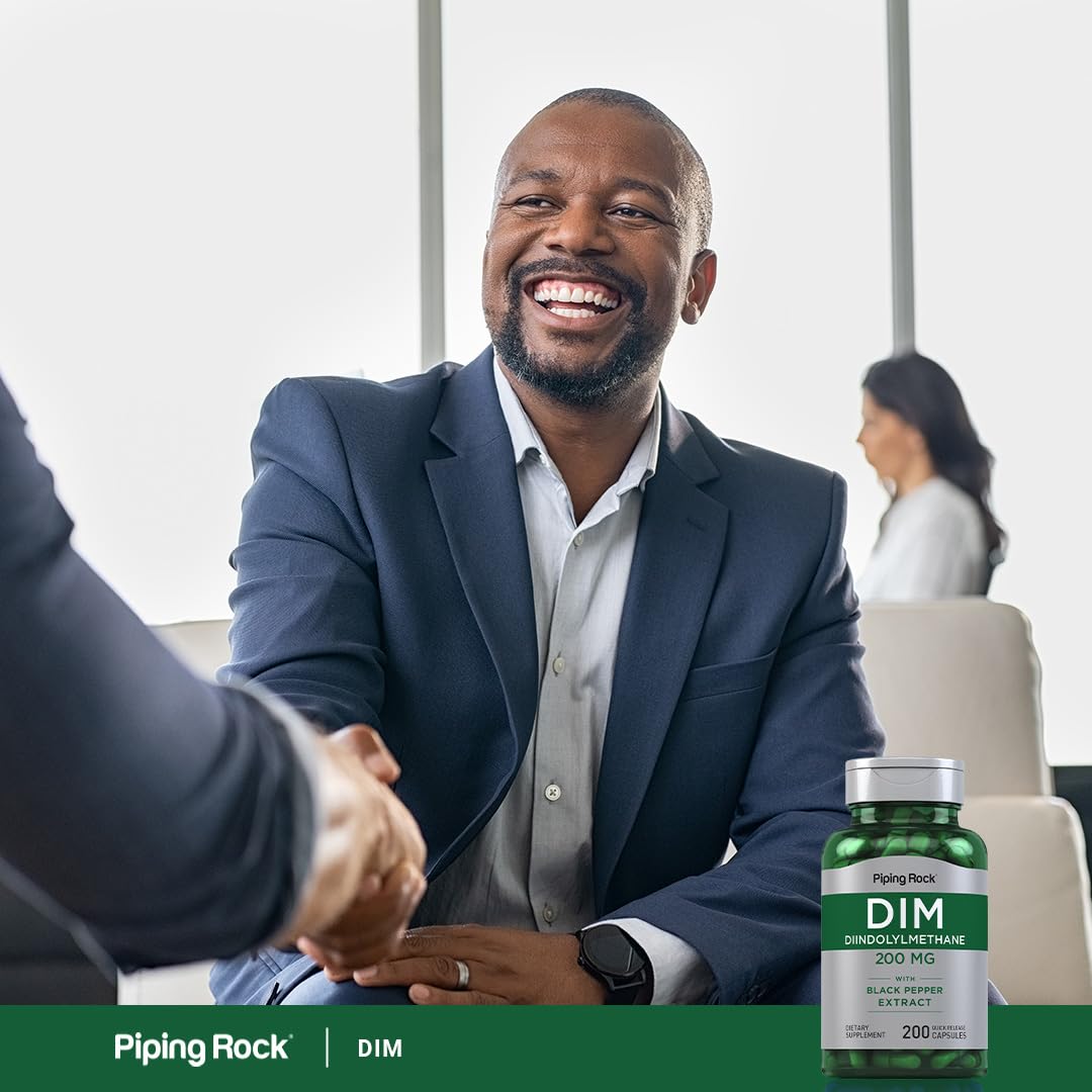 Piping Rock DIM Supplement | 200 mg | 200 Capsules | Diindolylmethane with Black Pepper Extract | Non-GMO & Gluten Free Formula