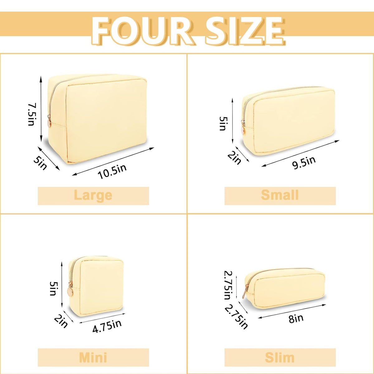 Large Makeup Bag Pouch,Nylon Women Travel Toiletry Storage Bag Preppy Cosmetic Bag for Girls,Big Makeup Organizer Bag Cute Zipper Pouch Skincare Bag for Sport Work Gift(Large-Sand)