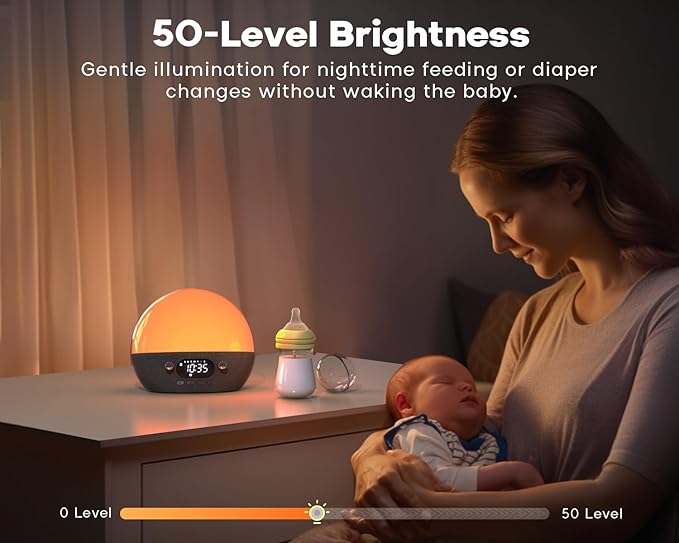 Sound Machine, Sunrise Alarm Clock w/Bluetooth Speaker, White Noise for Sleep, Wake up Light Alarm Clocks for Bedrooms, Heavy Sleeper, Dimmable Night Lights Sunset Lamp, for Baby Kids Adults