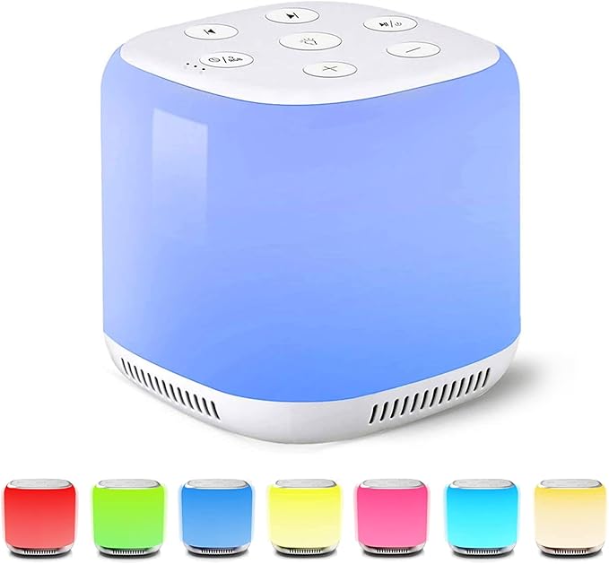 White Noise Machine with 7 Color Night Light and 34 Sleep Aid Sounds for Soothing Emotions, Promoting Sleep, Sound Machine with Timer Adjustable Brightness for Baby Kids Adults（S）