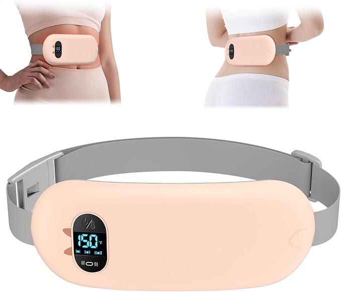 Portable Heating Pad for Cramps, Upgrade Cordless Electric Period Fast Heating Pad for Back Pain Relief Menstrual Belt 6 Heat 6 Massage Modes Gifts for Women Girls Her Girlfriend Champagne