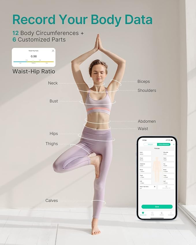 FITINDEX Smart Scale and Tape Measure, Digital Bathroom Scale & Body Tape Measure Sync with APP, Bluetooth Weighing Machine, Body Composition Analyzer, for Health Care