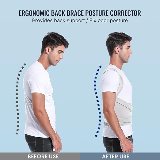 Fit Geno Back Brace Posture Corrector for Men & Women: Shoulder Straightener Adjustable Full Back Support Pain Relief - Scoliosis Hunchback Spine Corrector (Large)