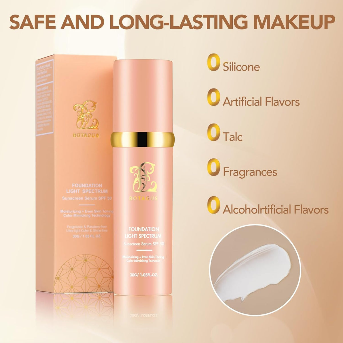 Match Cosmetics Foundation 4 in 1-Light Spectrum,4 in 1 Cosmetics Foundation Liquid with SPF 50+, Concealer Cosmetic Lightweight Makeup, Longwearing & Waterproof for Makeup