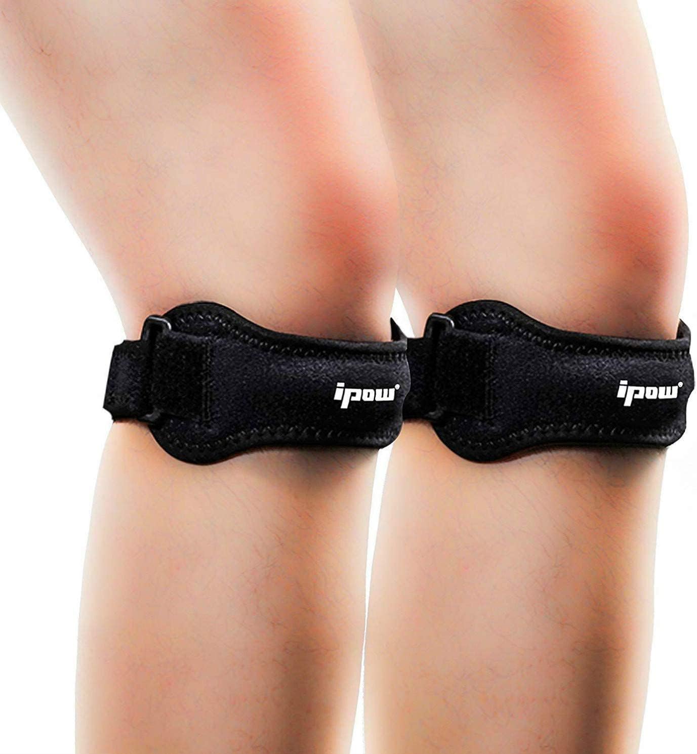 IPOW 2 Pack XXL Plus Size Knee Pain Relief & Patella Stabilizer Knee Strap Brace Support for Hiking, Soccer, Basketball, Running, Jumpers Knee, Tennis, Tendonitis, Volleyball & Squats, Black