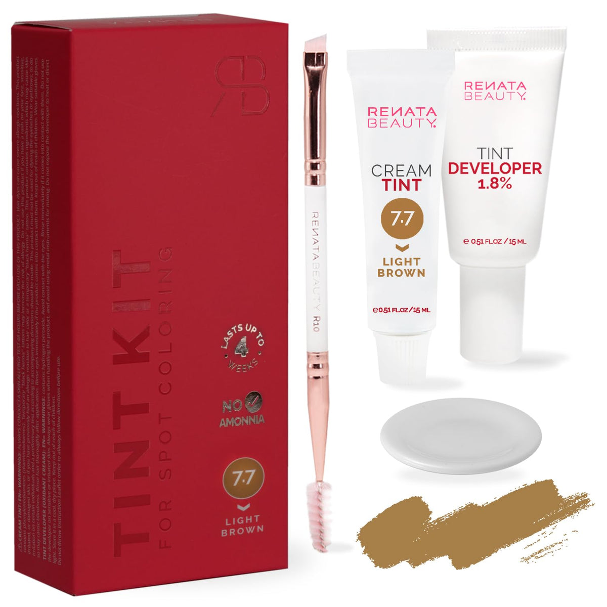RB RENATA BEAUTY Tint Kit – Cream Hair Dye Kit with Developer and Application Brush for Spot Coloring - Covers Gray Hairs, Smudge-Proof, Long-Lasting Up to 4 Weeks, 20 Applications [Light Brown]