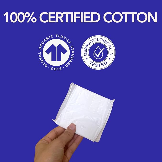 Marlow 100% Organic Cotton Pads - Free from plastic, fragrance, dyes, chlorine-bleaching, Ultra Soft, Leak Proof, Super Absorbent with extra sticky wings, Regular (Day Time), White