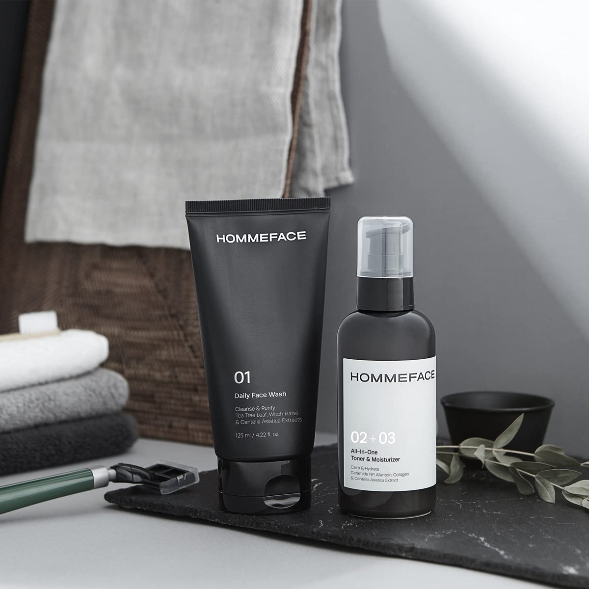 HommeFace 2-Pack Daily Face Wash for Men, Gentle Facial Cleanser for Deep Cleansing with Collagen, Hyaluronic Acid & Witch Hazel Extract