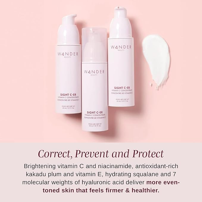 Wander Beauty Sight C-er Vitamin C Concentrate - 20% Vitamin C Cream to Plump, Brighten, & Hydrate Face - Brightening Moisturizer with Vitamin E, Kakadu Plum, Niacinamide, & Hyaluronic Acid - 1.01 oz