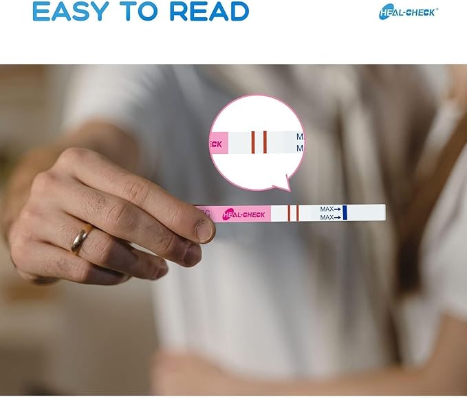 Pregnancy Tests with Cup, HEAL-CHECK Bulk Pregnancy Test Strips for Home Detection, Over 99% Accuracy, Individually Wrapped, 5mm Width HCG Test Kit, Fertility Value Pack, FSA HSA Eligible, 50 Count