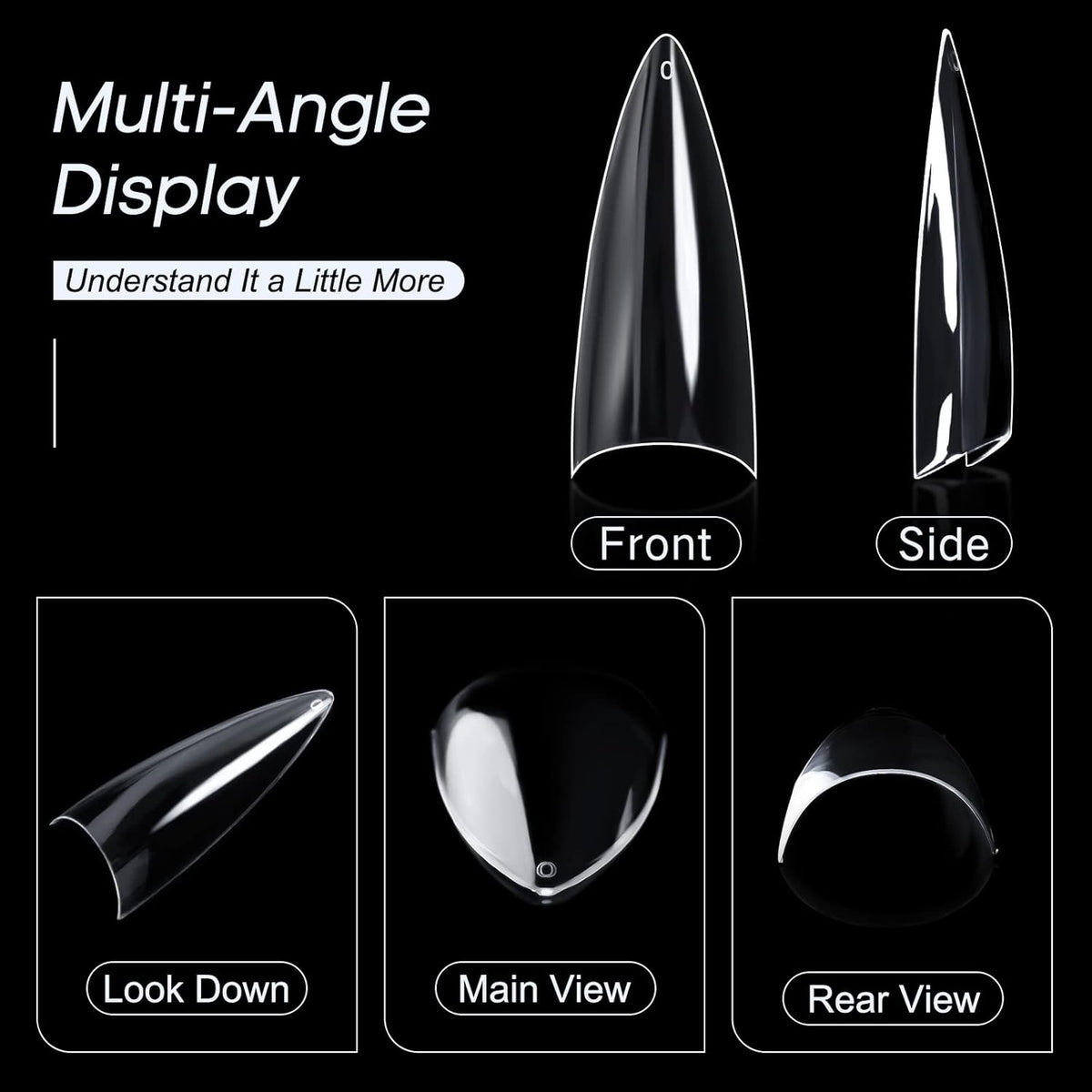 Ranrose 120PCS Short Nail Tips,Short Soft Gel Stiletto Nail Tips Half Cover False Nail Almond Shape Point Acrylic Sharp Artificial False Nail For DIY